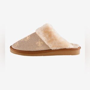 FOCO New Orleans Saints Womens Glitter Open Back Fur Moccasin Slippers L (9-10)